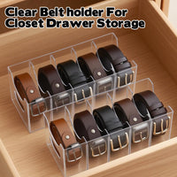 2 Pack Acrylic Belt Organizer Clear Stackable Belt Storage Holder Purse Organizer for Closet - 5 Compartments with Removable Dividers,Display Case Pantry Cabinet Organizers for Ties,Socks,Underwear