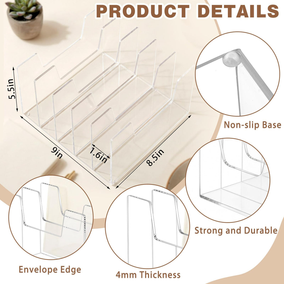 Clear Acrylic Desktop File Sorter, 5 Sections – view 2