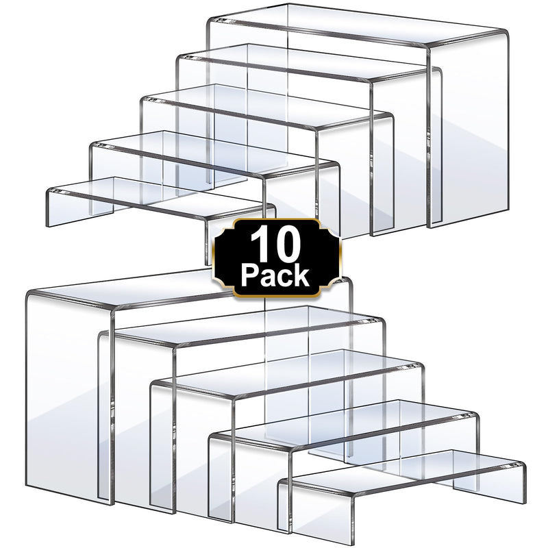 Duveesha Large Acrylic Risers, 10 Pcs 2 Set(7”L~8”L~9”L) Riser Display Shelf, Clear Rectangular Display Stands Set, Transparent Shelves for Decor, Showcase Holder for Cupcake