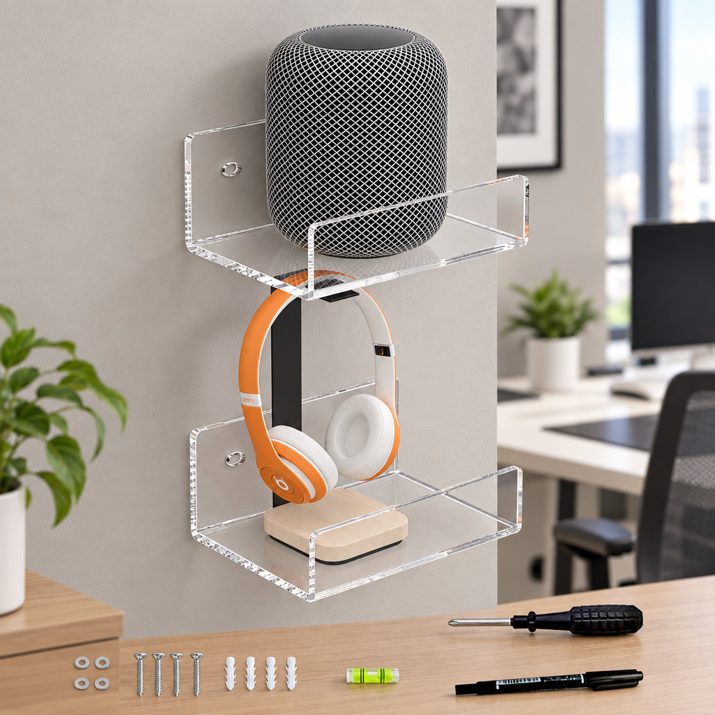 Mini L-Shape Acrylic Wall Shelves, Pack of 2 — 5 inch Clear