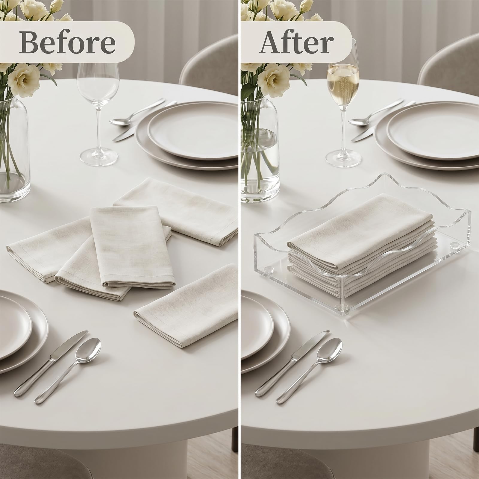 2 Pack Acrylic Napkin Holder, Scalloped Tray for Bathroom Kitchen Dining