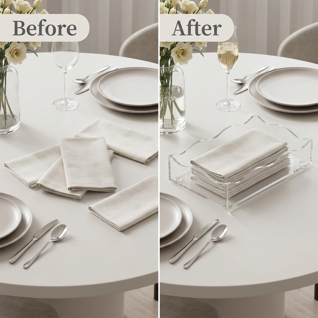 2 Pack Acrylic Napkin Holder, Scalloped Tray for Bathroom Kitchen Dining