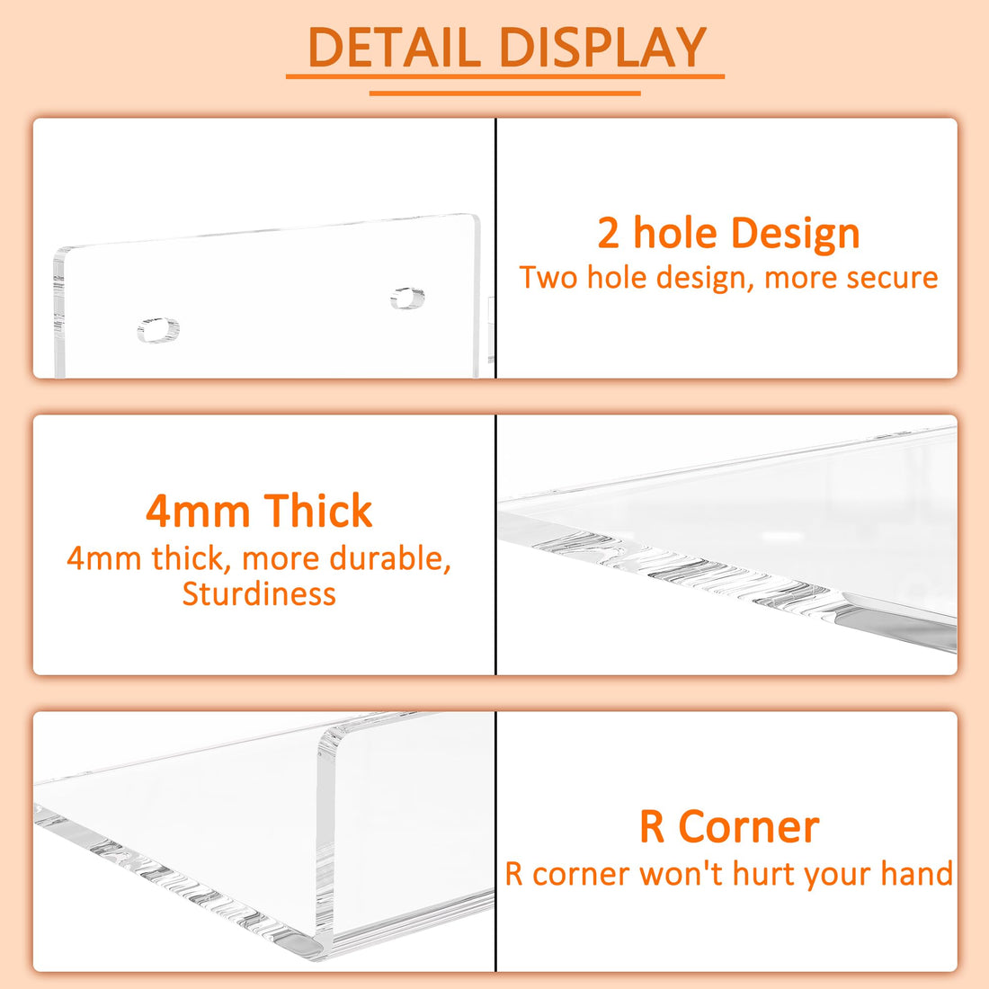 Mini L-Shape Acrylic Wall Shelves, Pack of 2 — 5 inch Clear – view 3