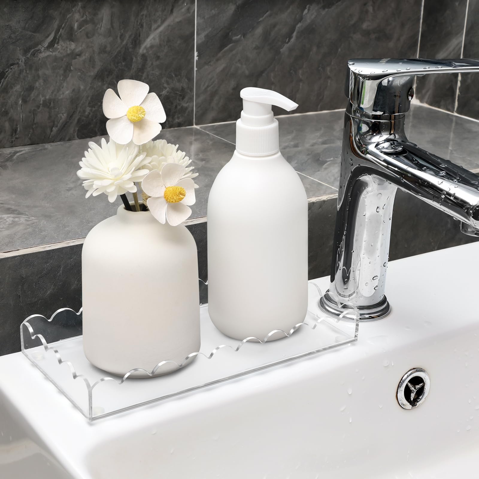 Scalloped Acrylic Bathroom Vanity Tray, 7.9" – view 4