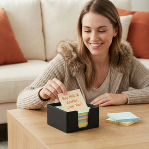Premium Sticky Note Holder for Desk – Elegant 3x3 Inch Memo Pad Dispenser | Modern Minimalist Post-it Organizer | Durable & Compact Desktop Storage for Office, Home & Study | Matte Black Finish