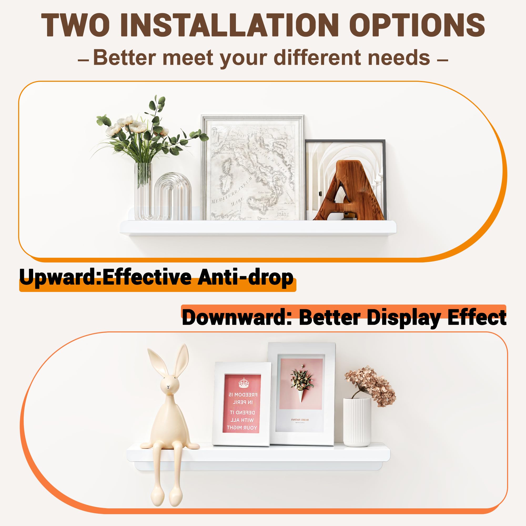 15-Inch Floating Wall Shelves, Pack of 3 — White – view 6