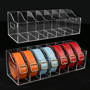 Ymjhdfe Belt Organizer - 7 Compartment Acrylic Belt Display Case for Closet Ties and Bow Ties (Large)