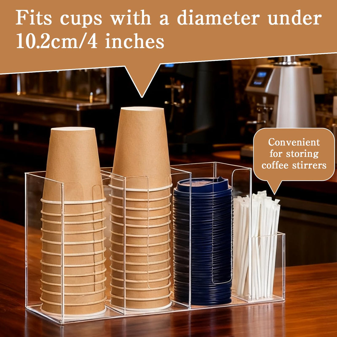 Clear Acrylic Upright Cup & Lid Organizer, 4 Slots – view 5