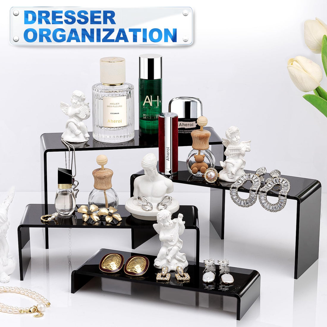 Black Acrylic Display Riser Stairs, 4 Tiers, 2 Sets (8 Pcs) – view 7