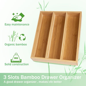 Fibogollo Bamboo Silverware Organizer with 3 Slots for Kitchen(Natural)