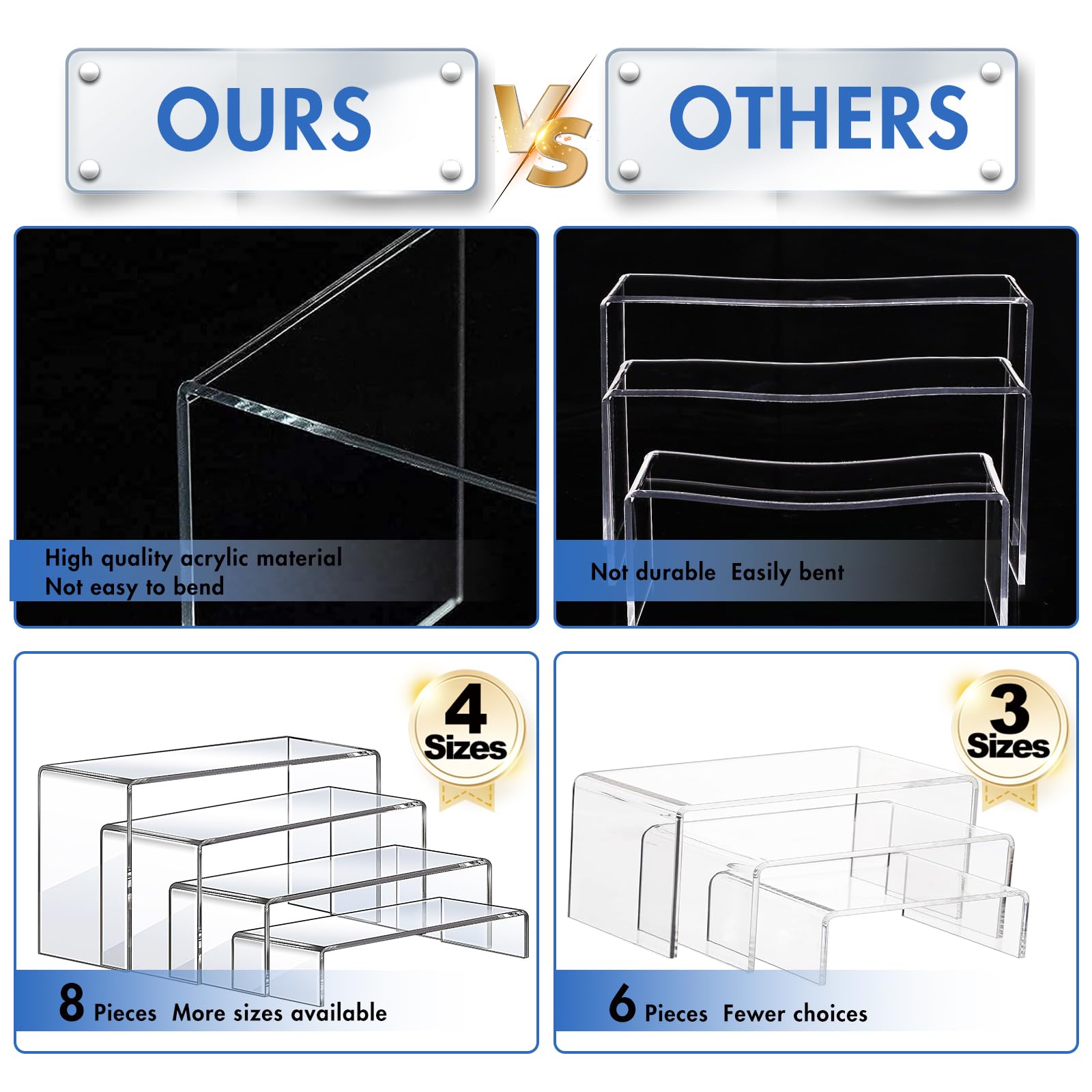 Clear Acrylic Display Riser Stairs, 4 Tiers, 2 Sets (8 Pcs) – view 5