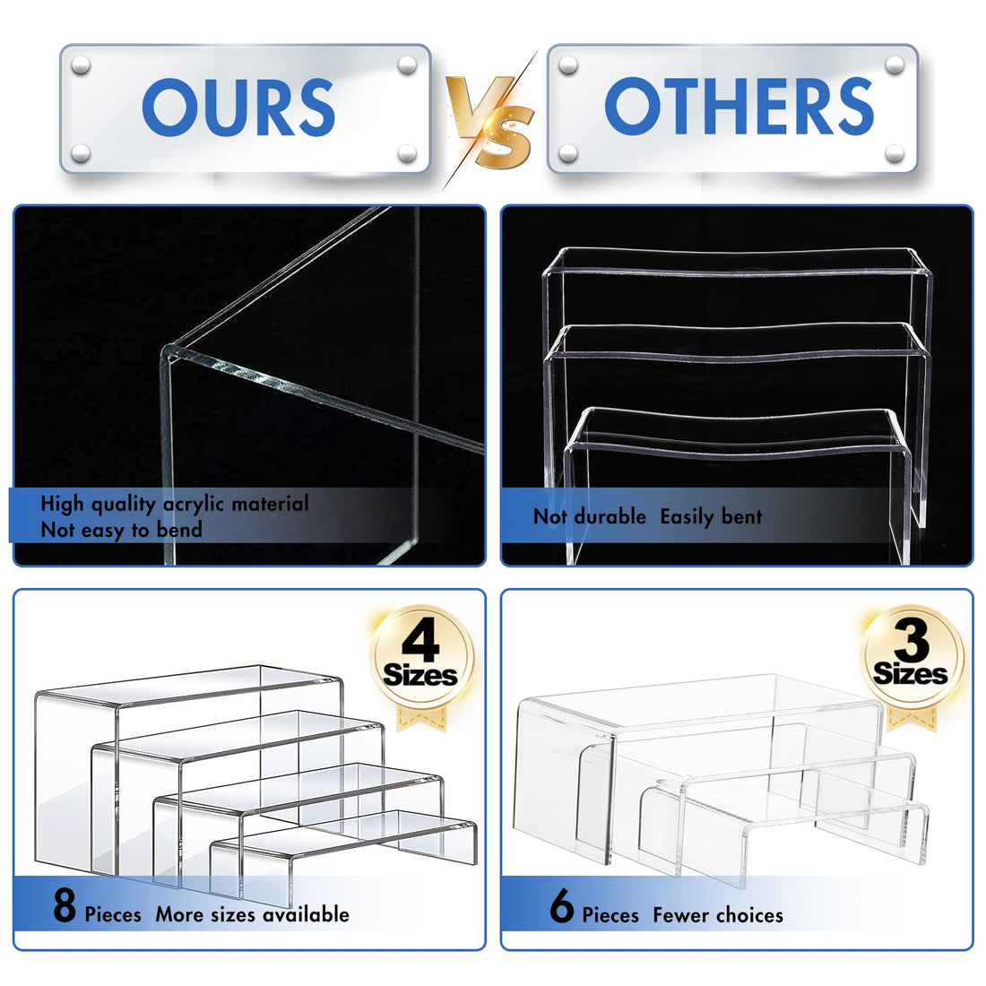 Clear Acrylic Display Riser Stairs, 4 Tiers, 2 Sets (8 Pcs) – view 5