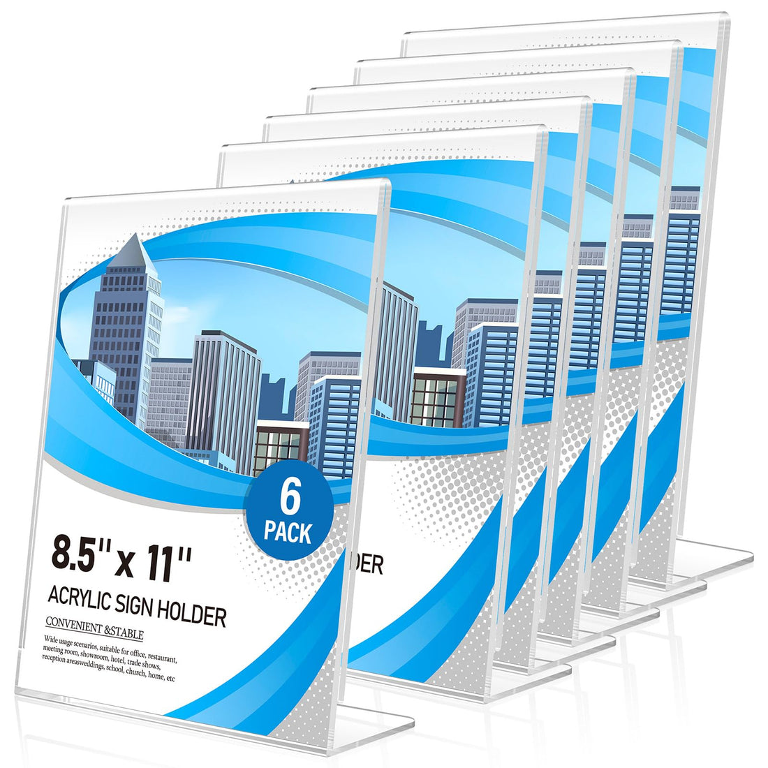Clear Acrylic Sign Holders, 8.5 × 11 in Double-Sided with Base, Pack of 6 – view 2