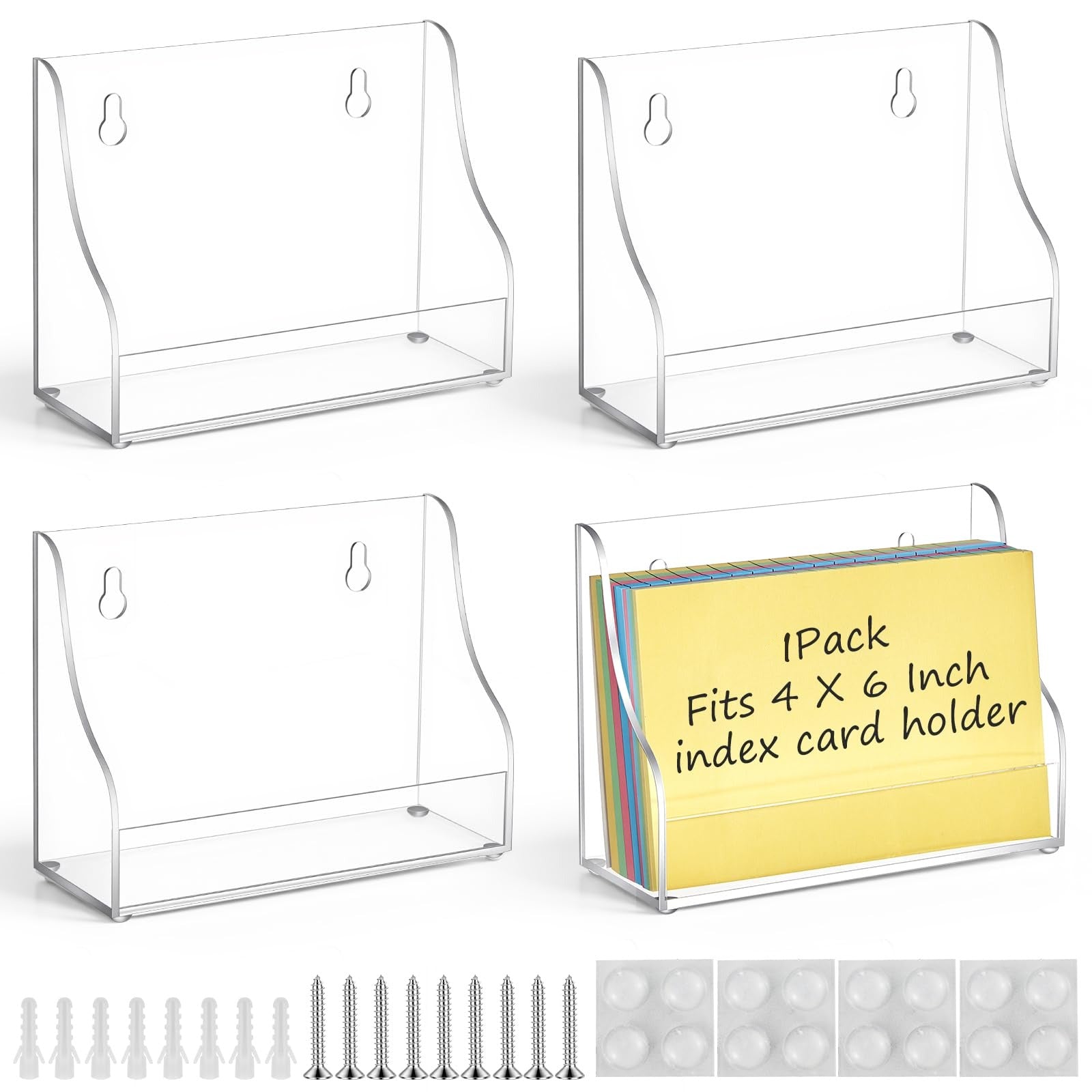 Clear Acrylic Index Card Holder for 4 × 6 in Cards, Pack of 4