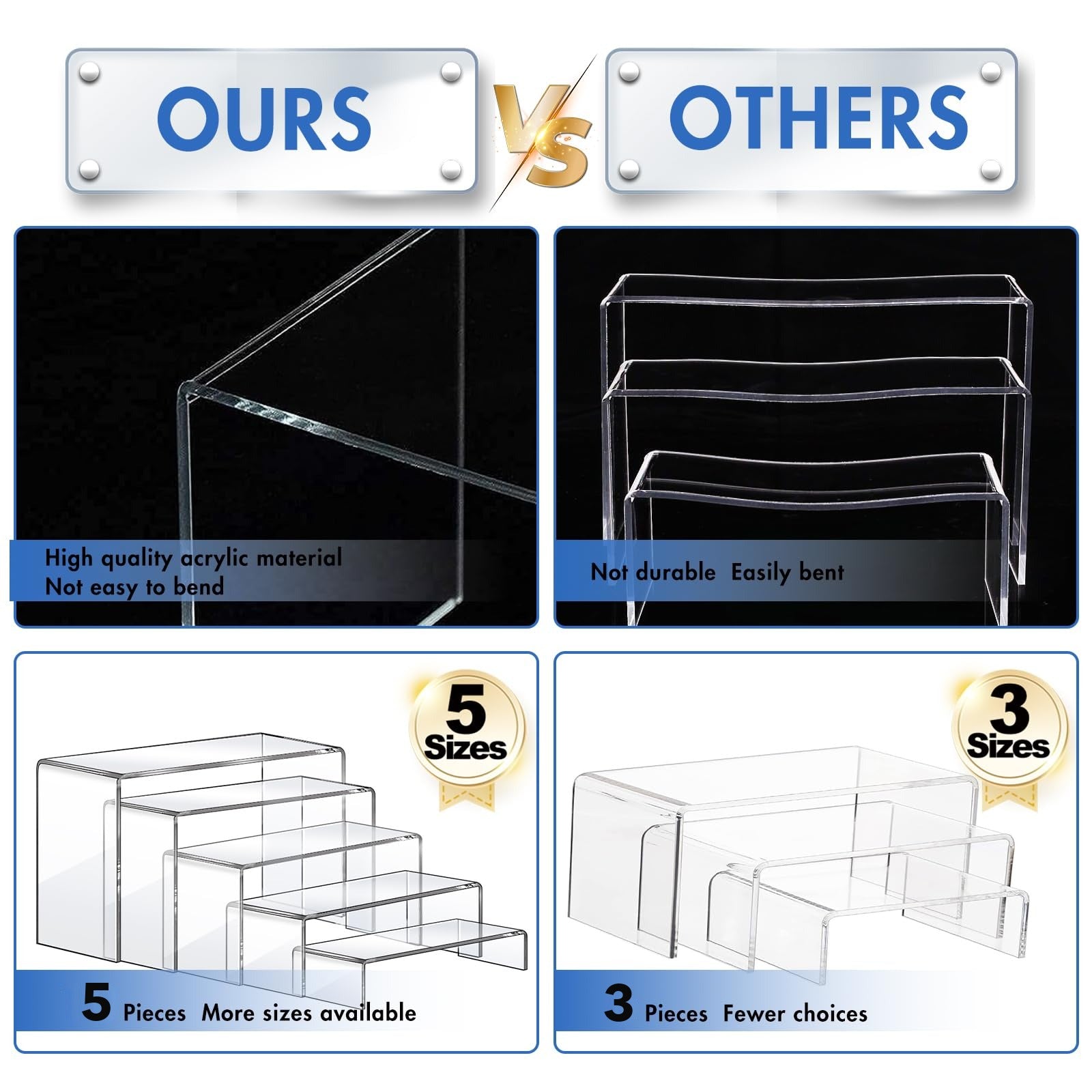 Clear Acrylic Display Riser Stairs, 5 Tiers, 2 Sets (10 Pcs) – view 4