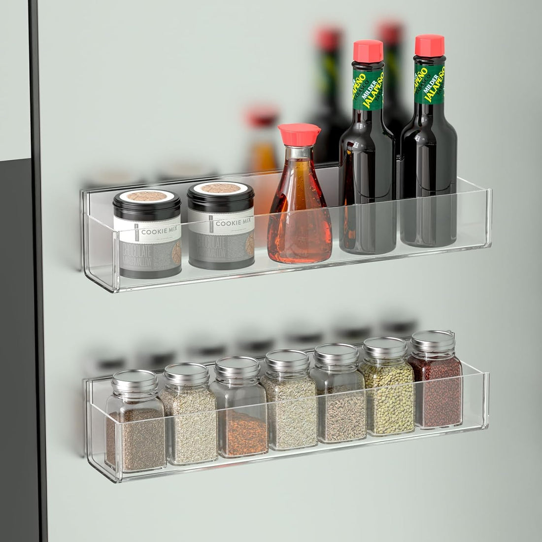 Acrylic Spice Rack for Wall & Cabinet Door, No-Drill Adhesive or Screw Mount, Pack of 2 — Clear – view 6