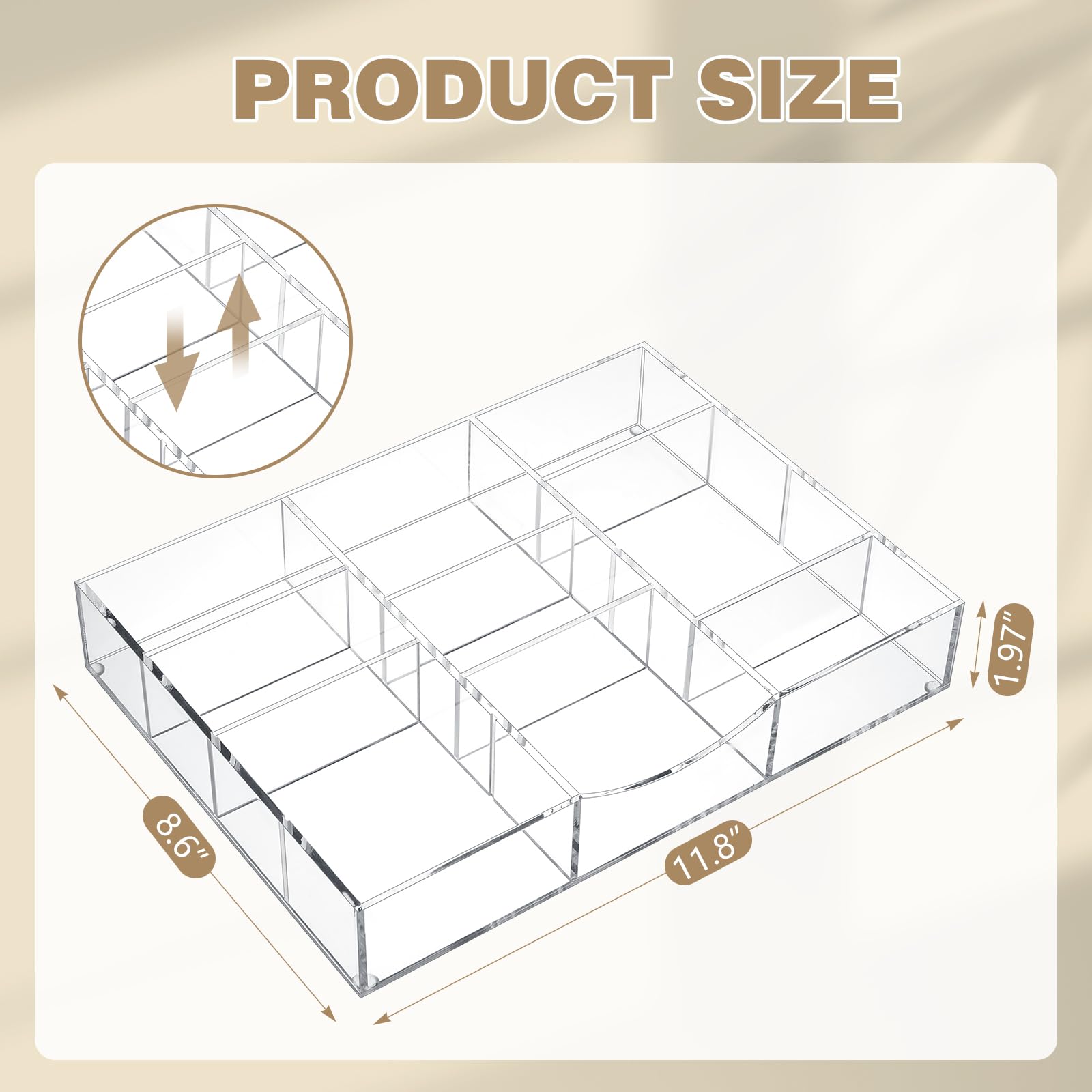 Clear Acrylic Drawer Organizer with Adjustable Dividers, 9 Compartments – view 2