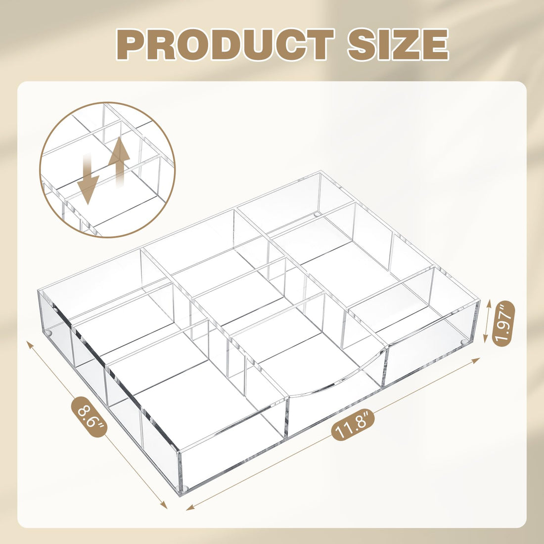 Clear Acrylic Drawer Organizer with Adjustable Dividers, 9 Compartments – view 2