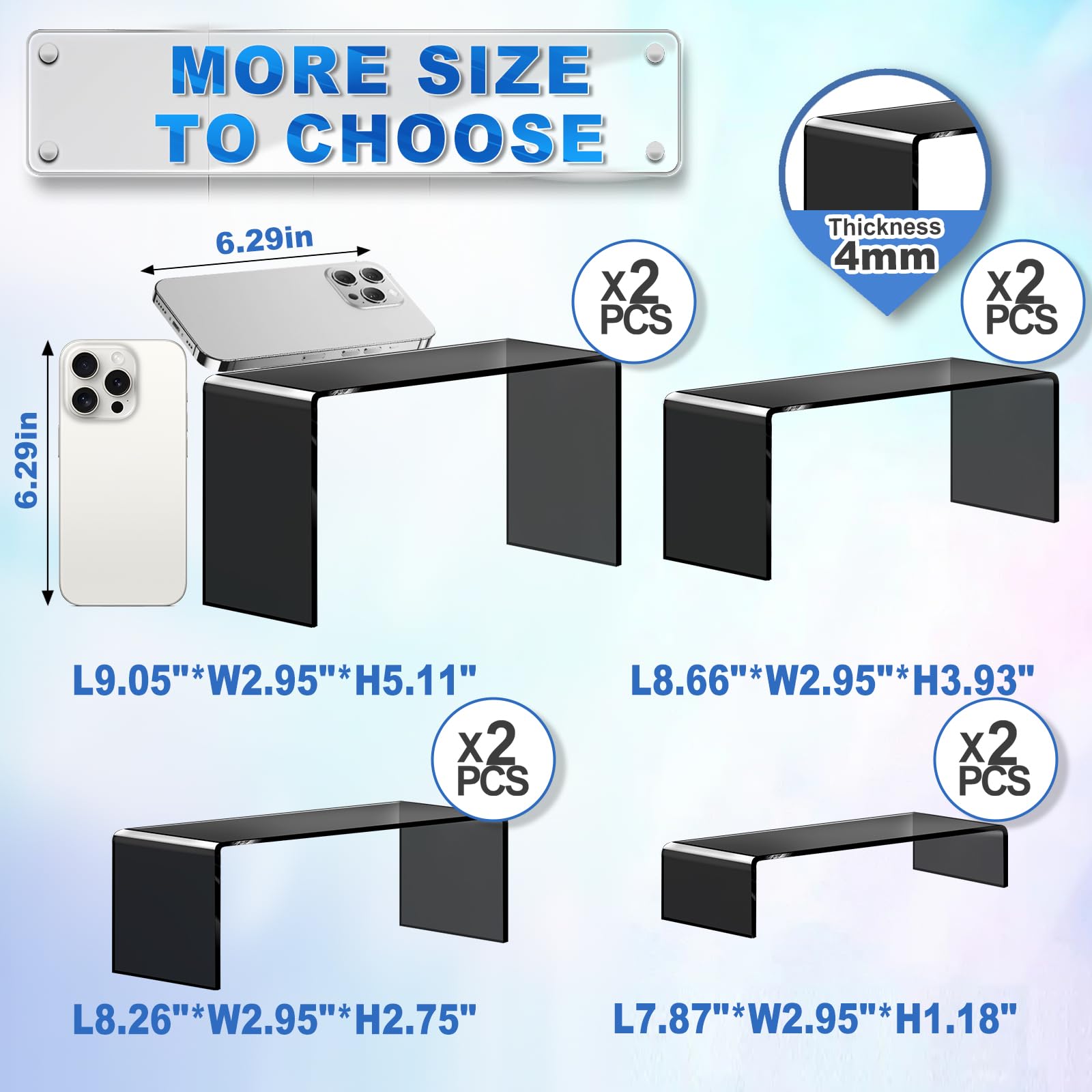 Black Acrylic Display Riser Stairs, 4 Tiers, 2 Sets (8 Pcs) – view 3