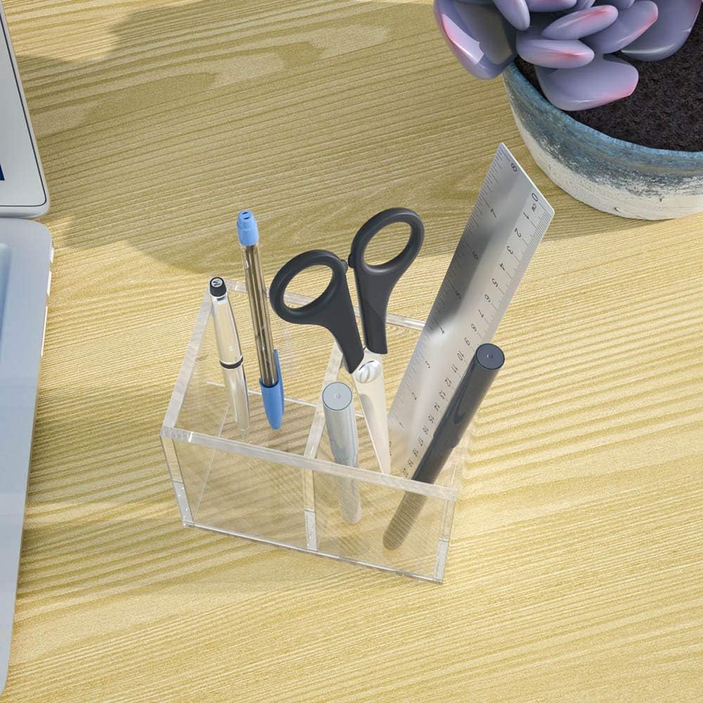 Clear Acrylic Pen Holder, 2 Compartments — PENCIL-HOLDER-D7 – view 3