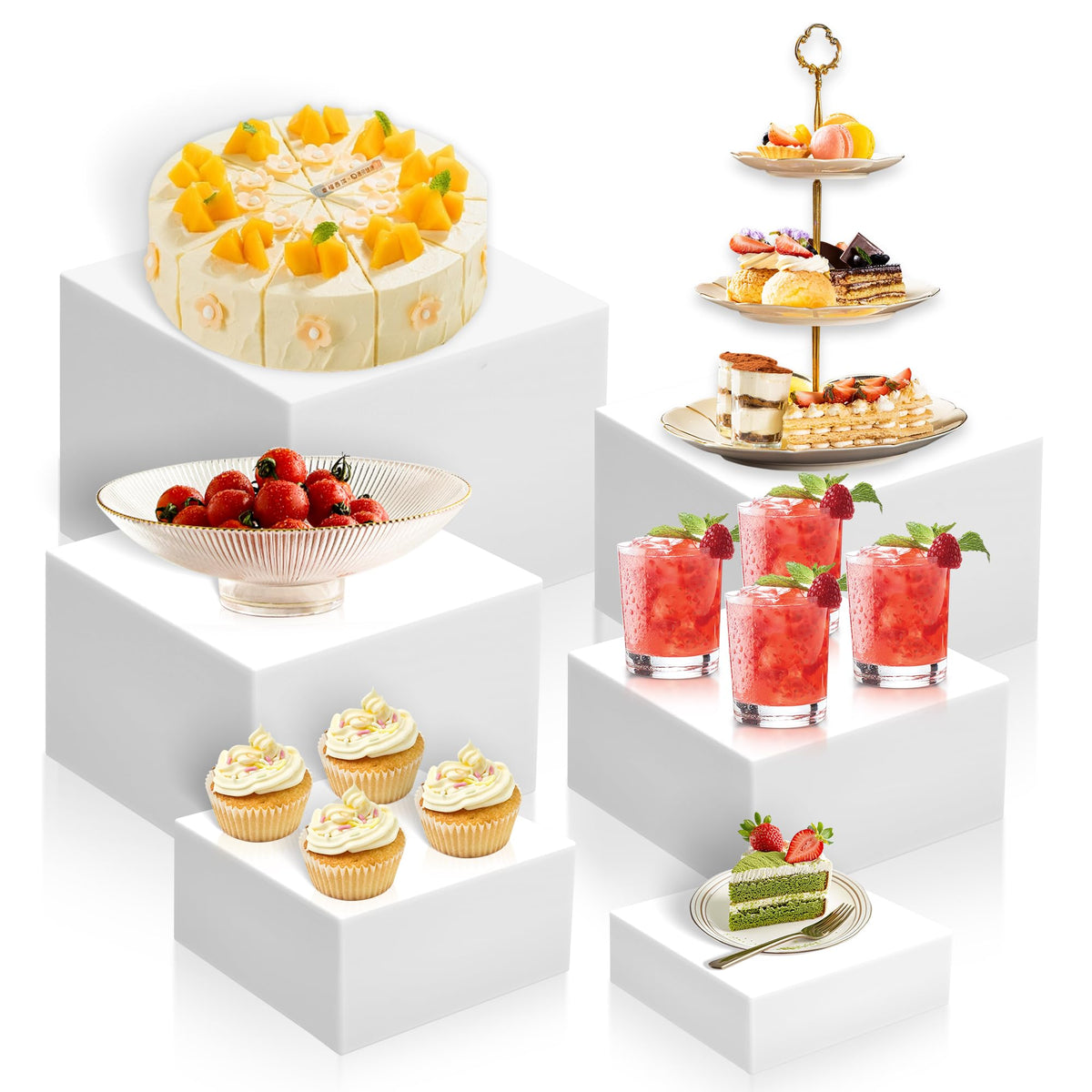 White Acrylic Buffet Risers, Nesting 6-Piece Set – Yosham