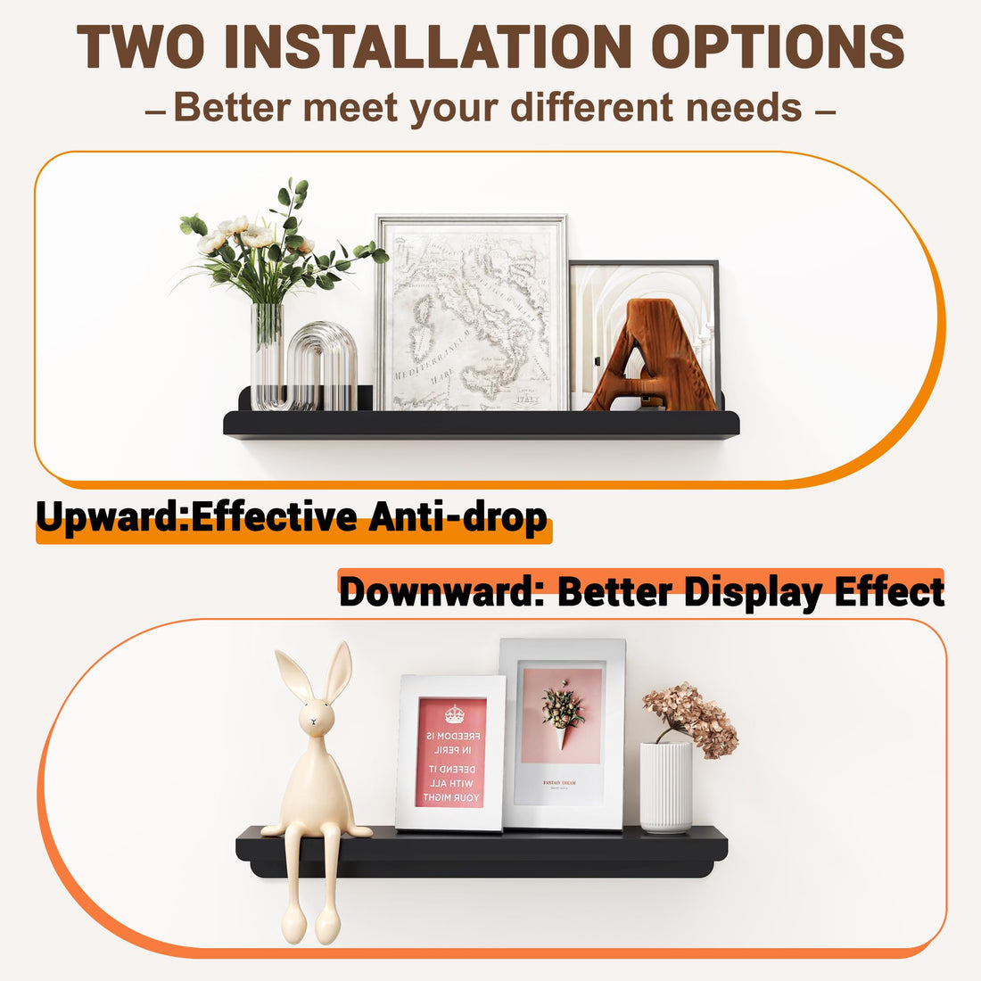 15-Inch Floating Wall Shelves, Pack of 3 — Black – view 6