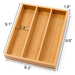 Fibogollo Bamboo Silverware Organizer with 3 Slots for Kitchen(Natural)