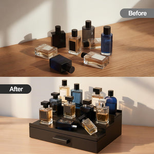 OIKASSU Cologne Organizer for Men,Wood Organizer with Drawer,Black