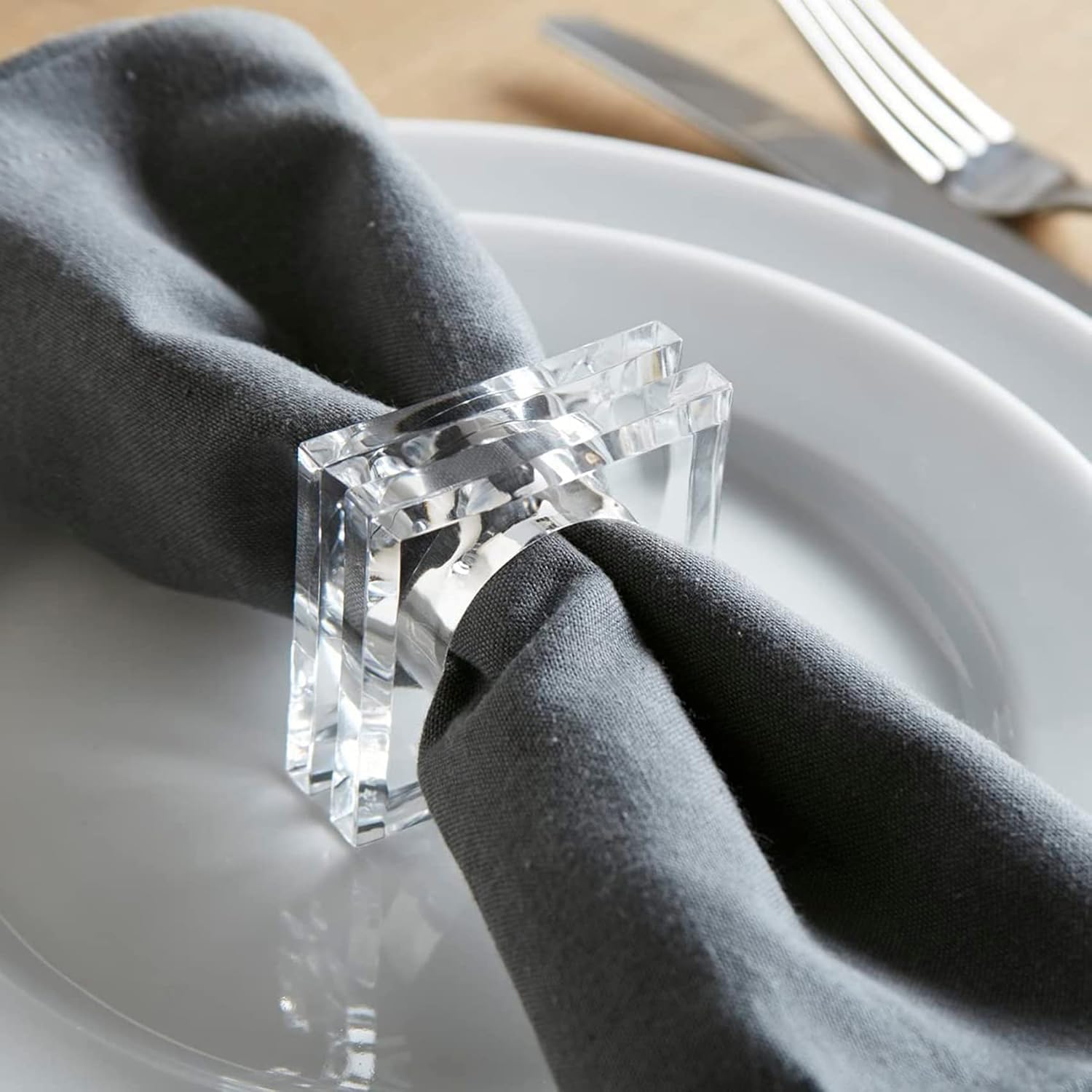 Acrylic Napkin Ring Holder, Set of 6 — (6, Square – view 4