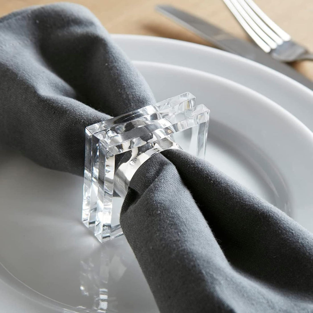 Acrylic Napkin Ring Holder, Set of 6 — (6, Square – view 4