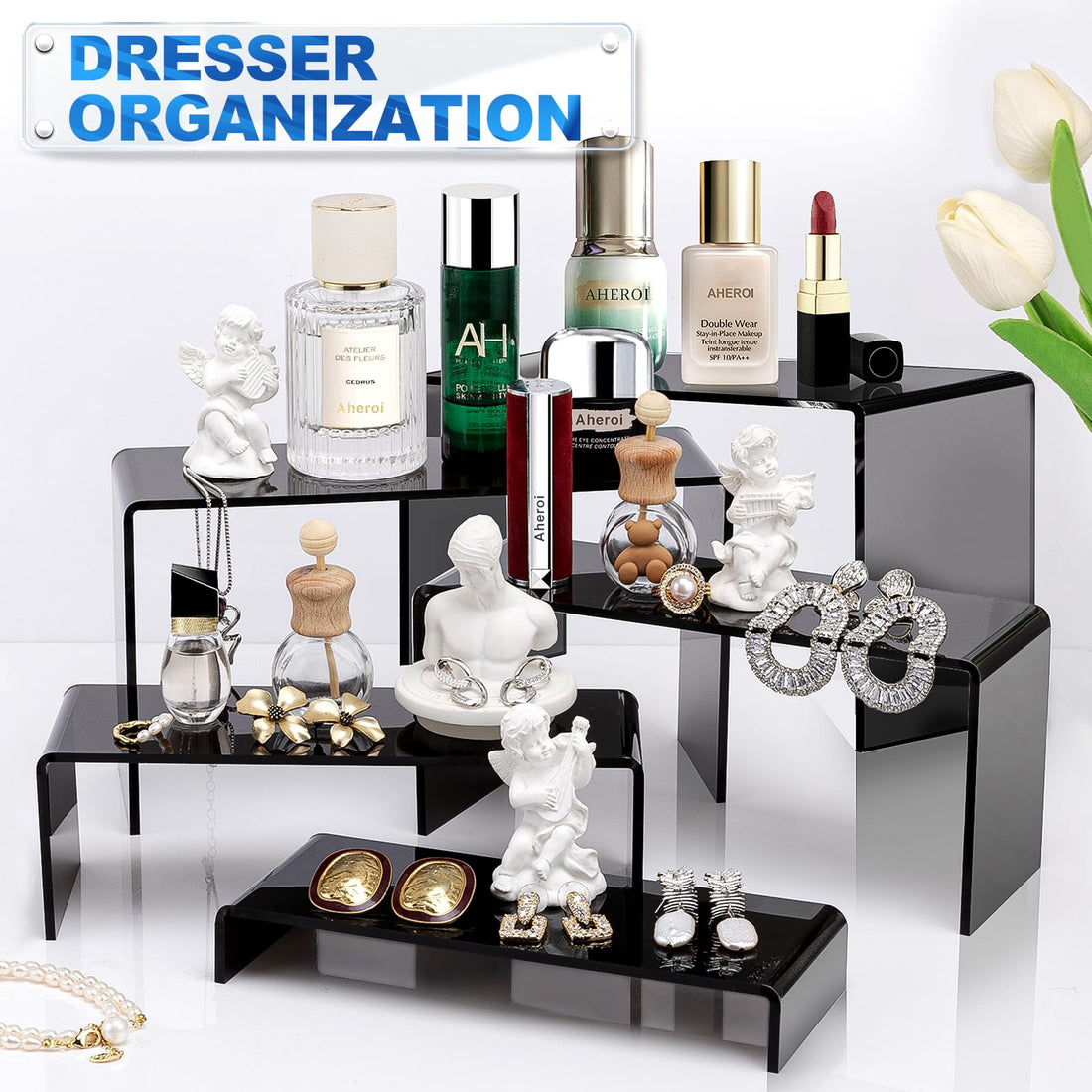 Black Acrylic Display Riser Stairs, 5 Tiers, 2 Sets (10 Pcs) – view 8