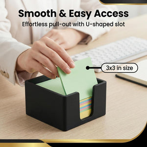 Premium Sticky Note Holder for Desk – Elegant 3x3 Inch Memo Pad Dispenser | Modern Minimalist Post-it Organizer | Durable & Compact Desktop Storage for Office, Home & Study | Matte Black Finish