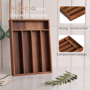 Acacia Wood Silverware Organizer, 5 Slots – Yosham