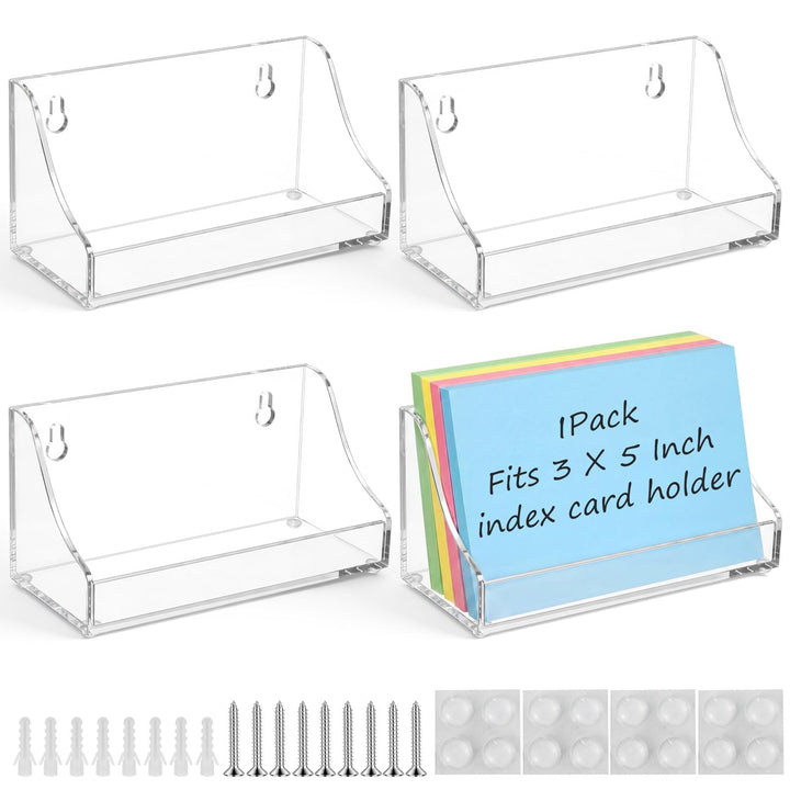 Clear Acrylic Index Card Holder for 3 × 5 in Cards, Pack of 4