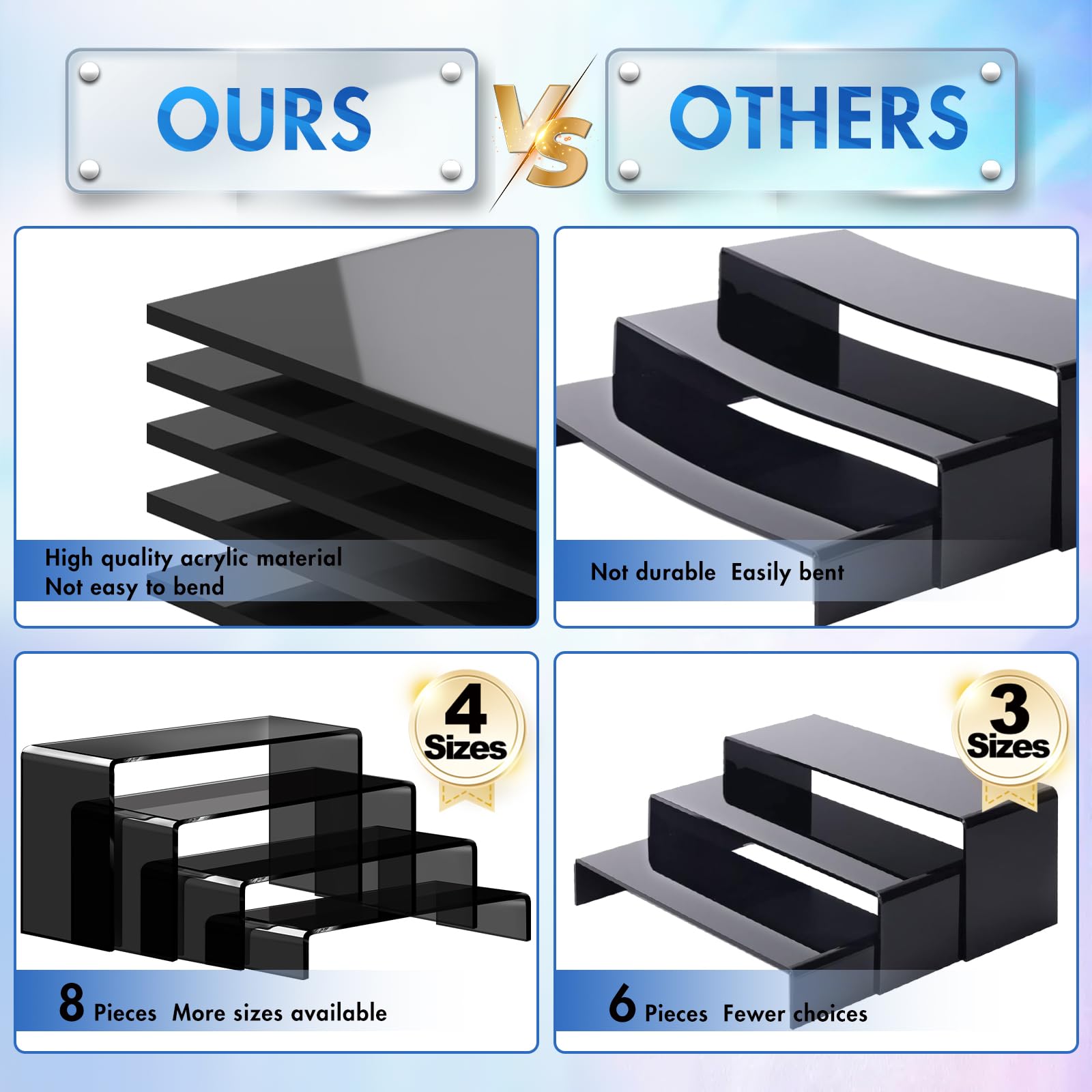 Black Acrylic Display Riser Stairs, 4 Tiers, 2 Sets (8 Pcs) – view 6