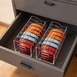 Ymjhdfe Belt Organizer - 7 Compartment Acrylic Belt Display Case for Closet Ties and Bow Ties (Large)