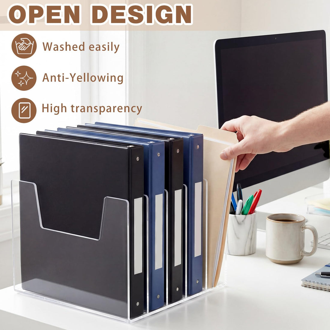Clear Acrylic Desktop File Sorter, 5 Sections – view 3