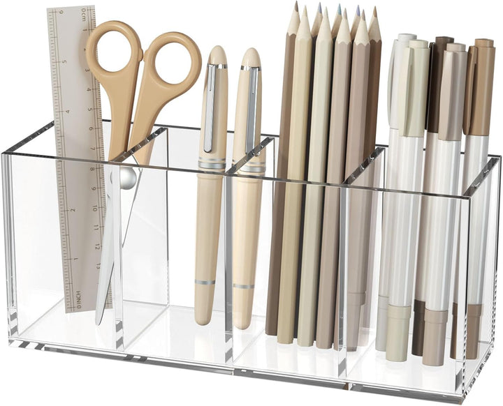 Clear Acrylic Desk Organizer, 4 Compartments, Long — PENCIL-HOLDER-D2 – view 2
