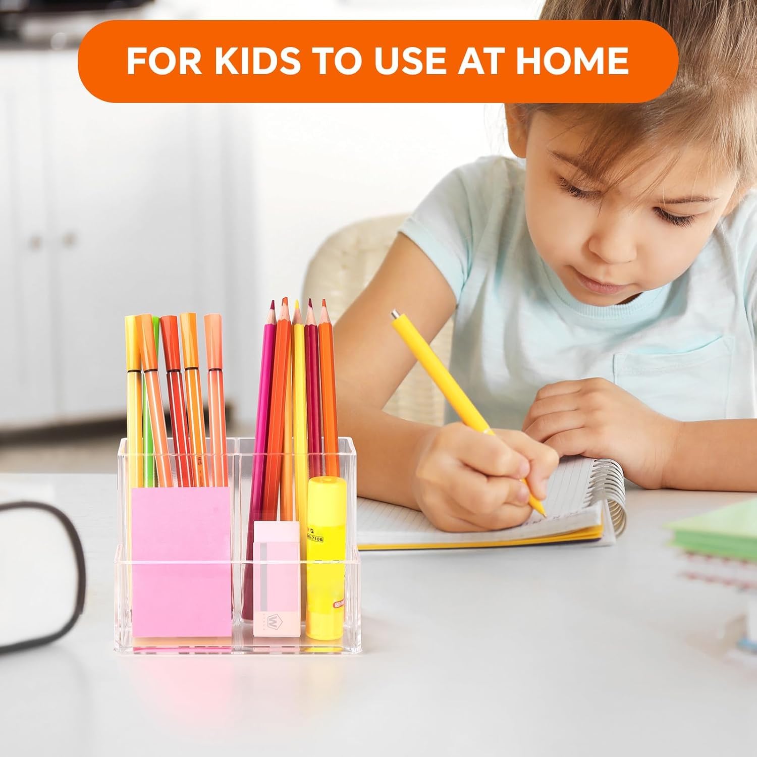 Clear Acrylic Pen Holder, 3 Compartments (2+1 Design) — PENCIL-HOLDER-D1 – view 4