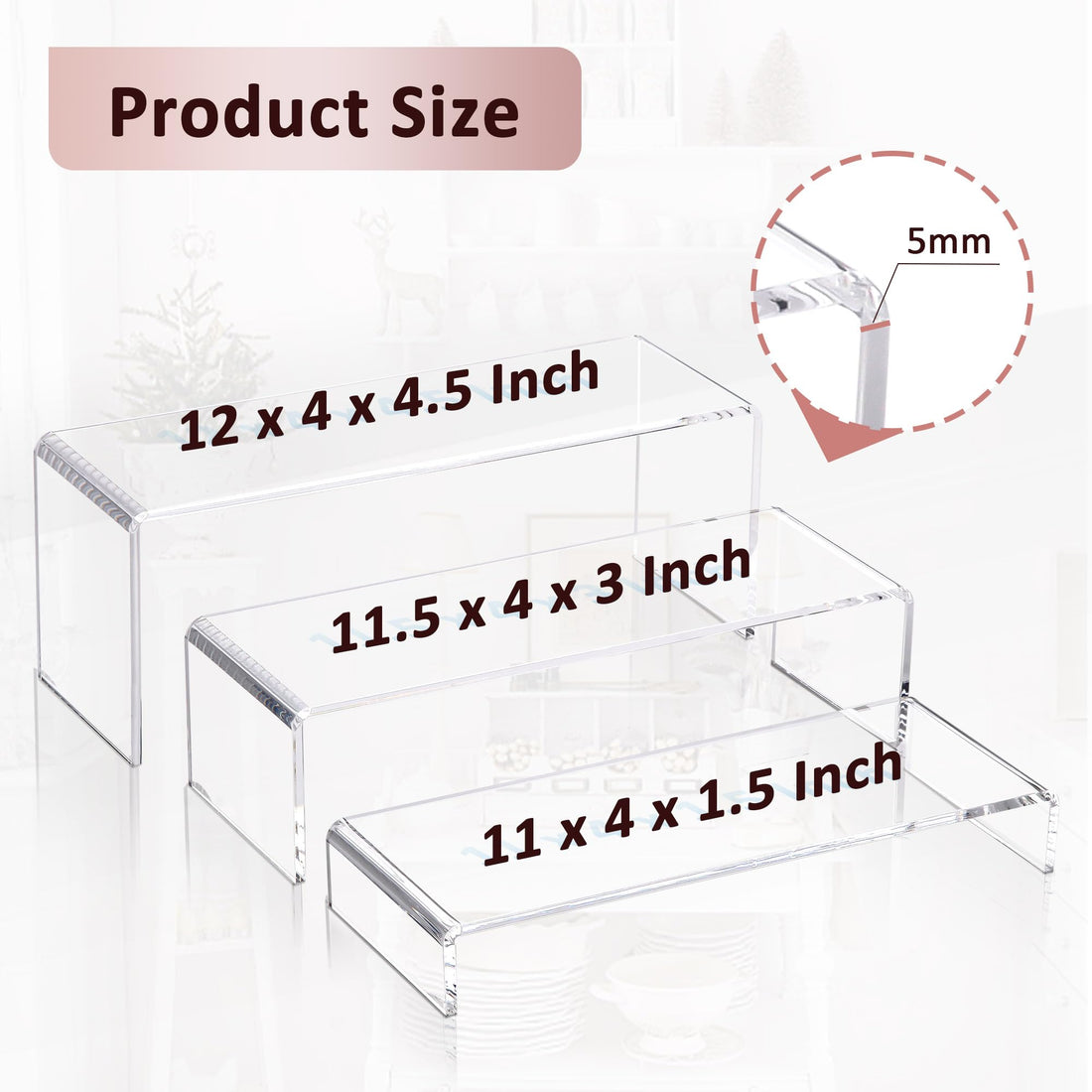 Clear Acrylic 3-Tier Display Riser Set, 12 in, 5 mm Thick – view 5