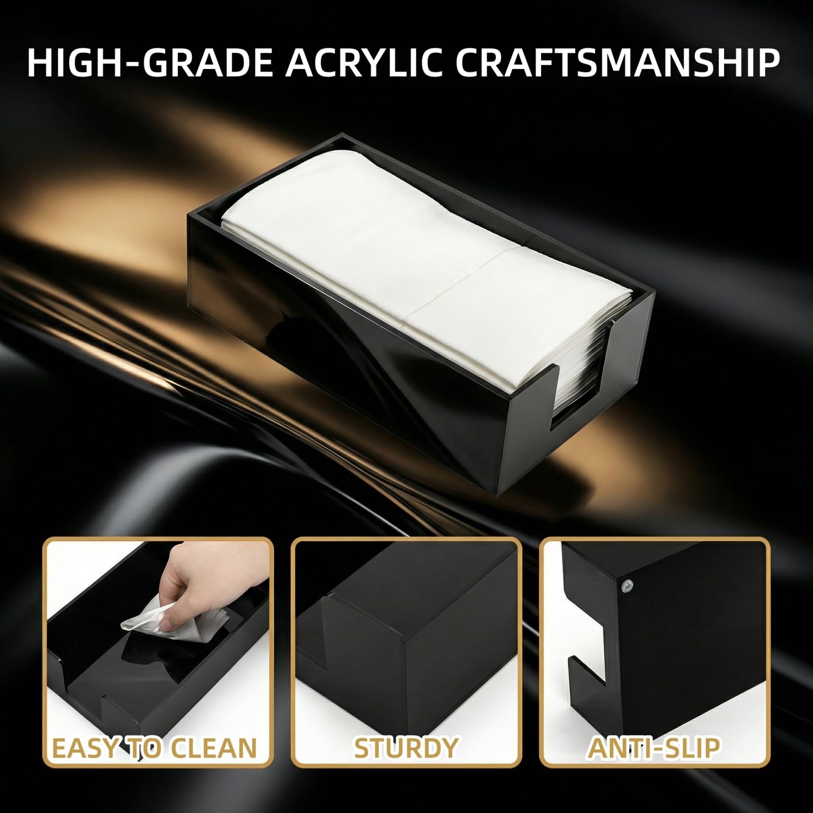 Black Glossy Rectangular Acrylic Napkin & Guest Towel Tray, Pack of 2 – view 4