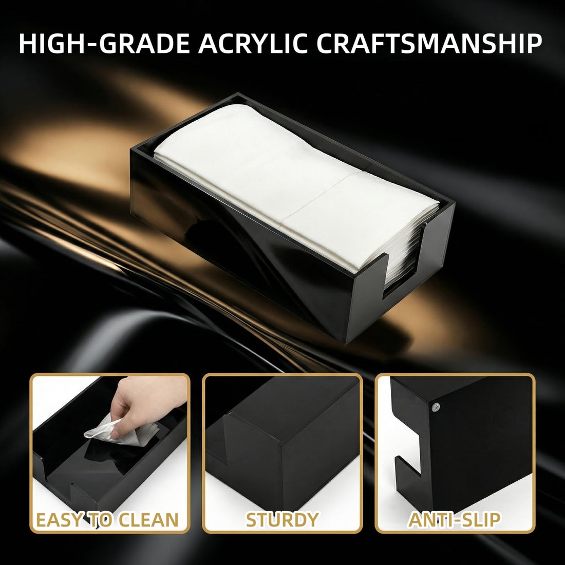 Black Glossy Rectangular Acrylic Napkin & Guest Towel Tray, Pack of 2 – view 4