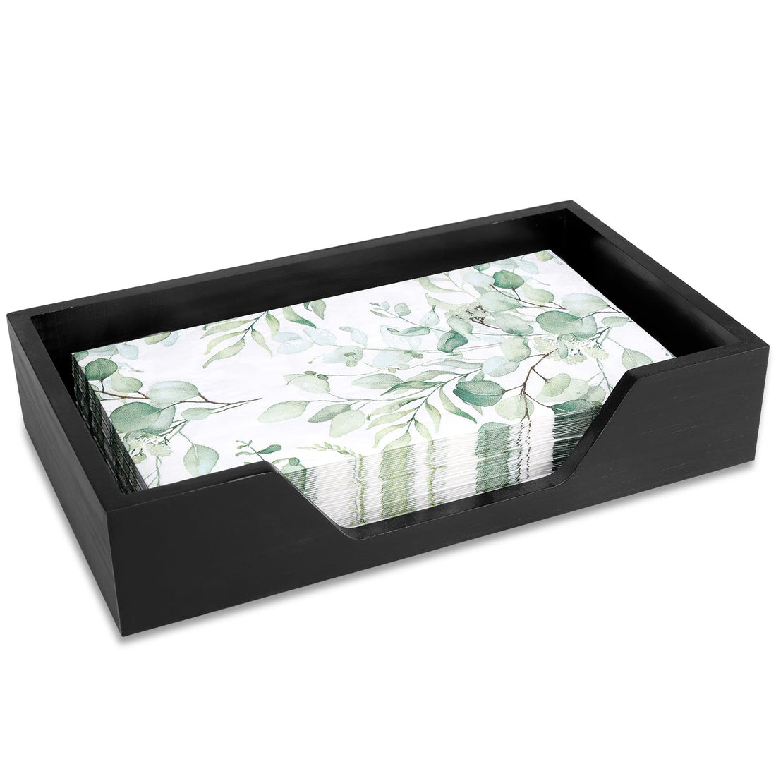 Black Wooden Rectangular Napkin & Guest Towel Tray, 9.5 in