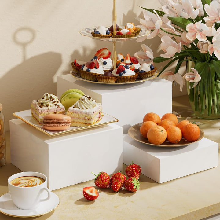 White Acrylic Buffet Risers, 8, 7 & 6 in, Set of 3