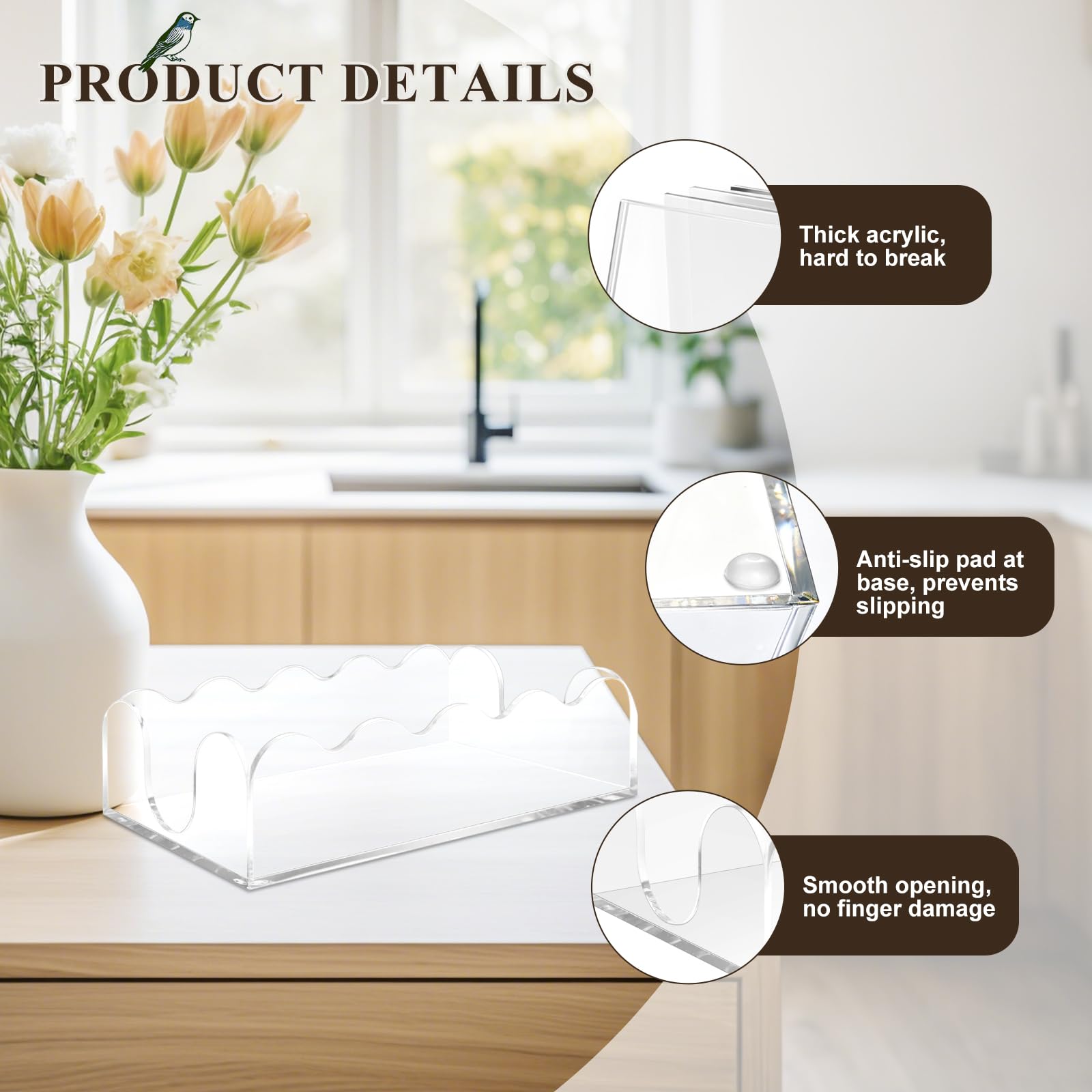 Thick Acrylic Wavy Rectangular Napkin & Guest Towel Tray – view 3