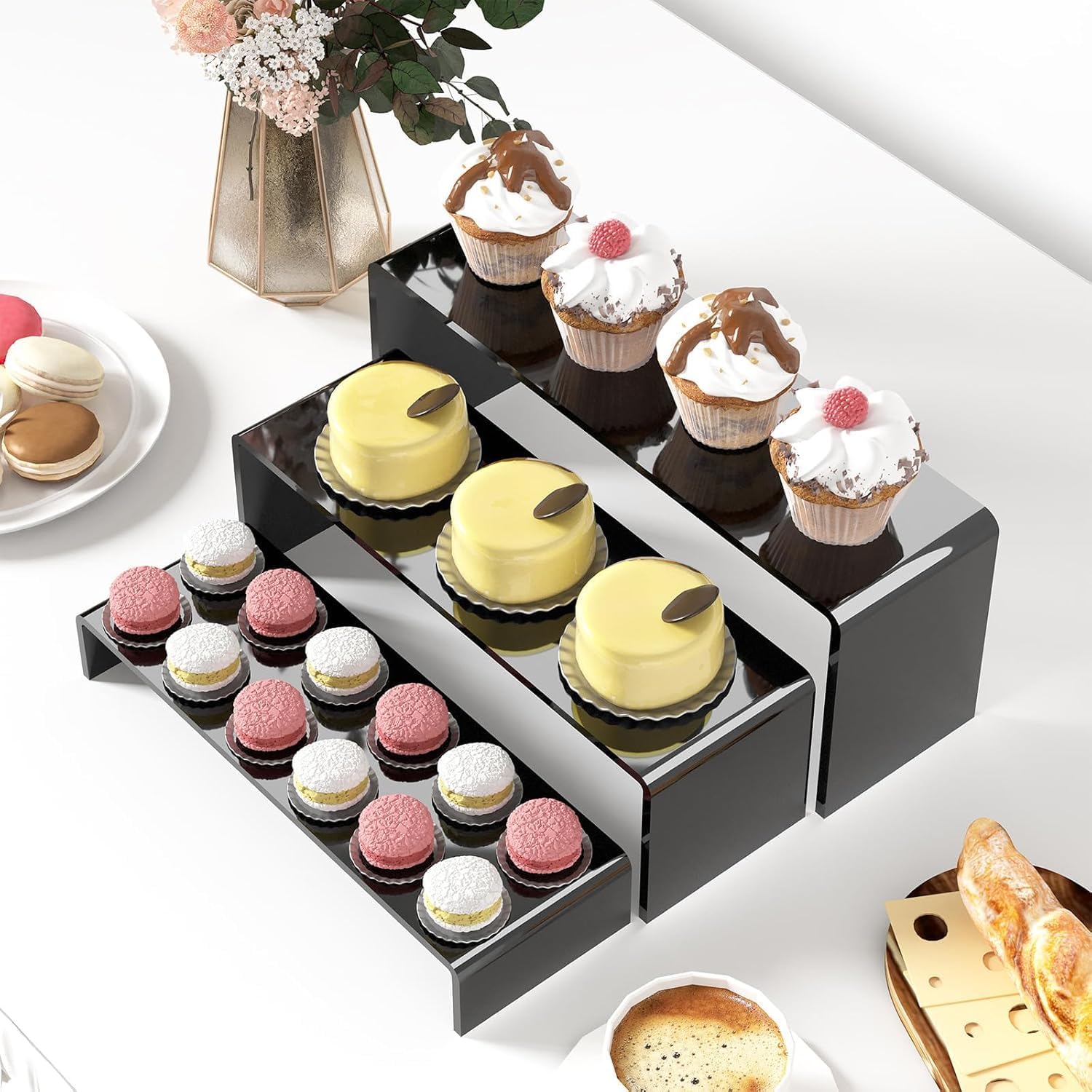 Black Acrylic 3-Tier Display Riser Set, 9 in, 4 mm Thick
