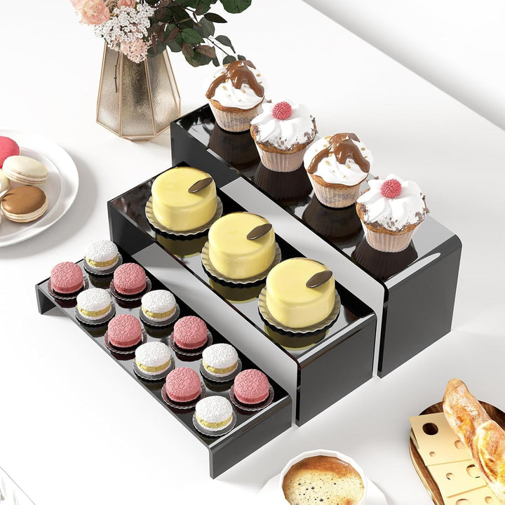Black Acrylic 3-Tier Display Riser Set, 9 in, 4 mm Thick