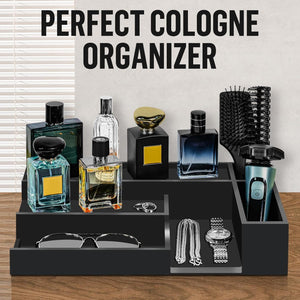 Duveesha Cologne Organizer for Men 3 Tier Cologne Stand Cologne Holder with 2 Hidden Compartment, Wooden Perfume Organizer Cologne Display Shelf, Perfume Holder, Dresser Organizer, Ideal Gift for Men