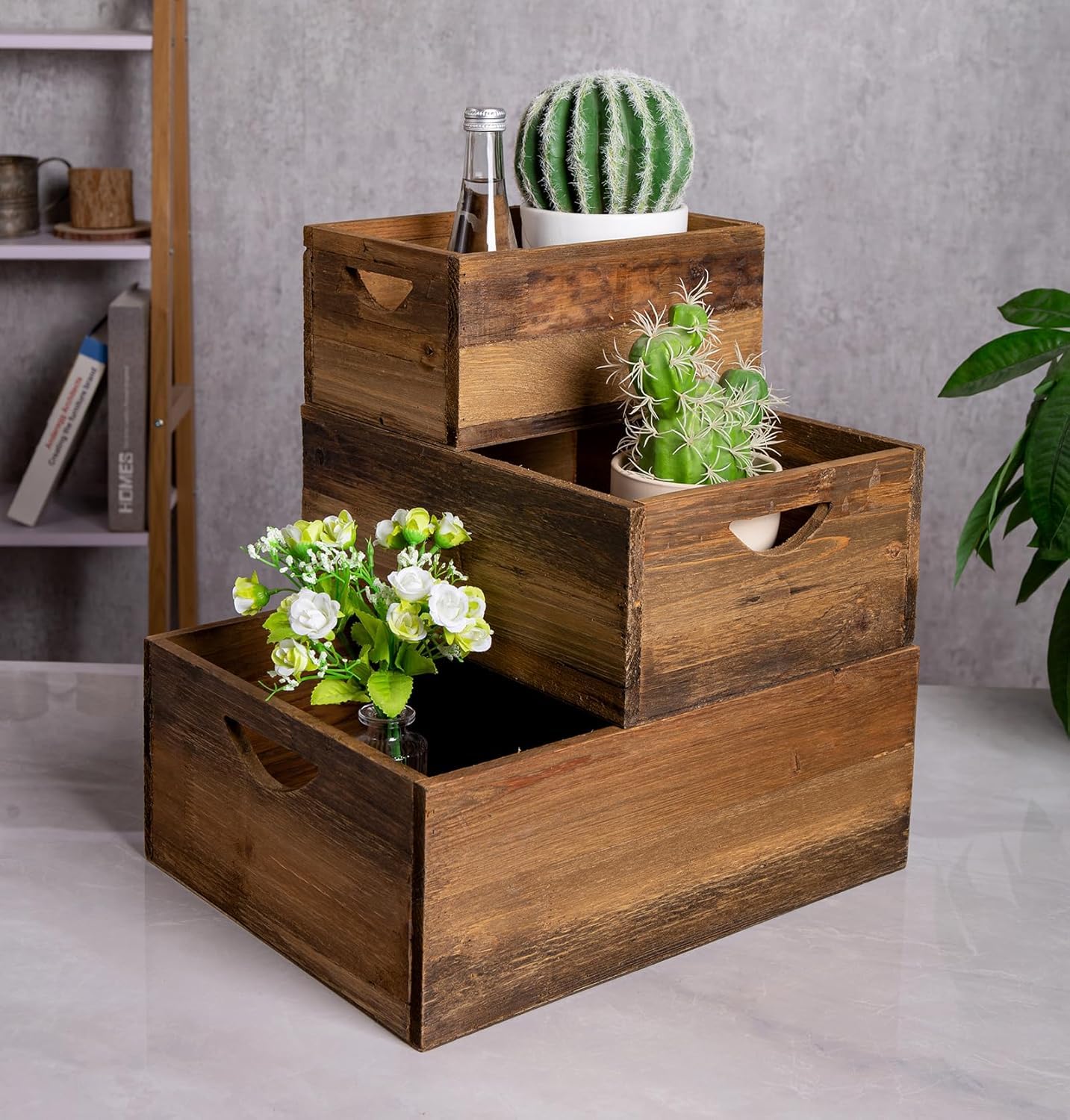 Rustic Solid Wood Nesting Storage Crates, Set of 3 – view 7