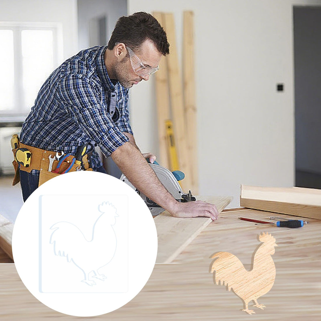 Rooster Acrylic Router Inlay Template – view 5